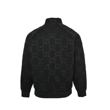 Gucci Black Monogram Jacquard Full-Zip Stand Collar Bomber Jacket