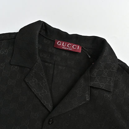 Gucci Black Tonal Double-G Jacquard Camp Collar Shirt