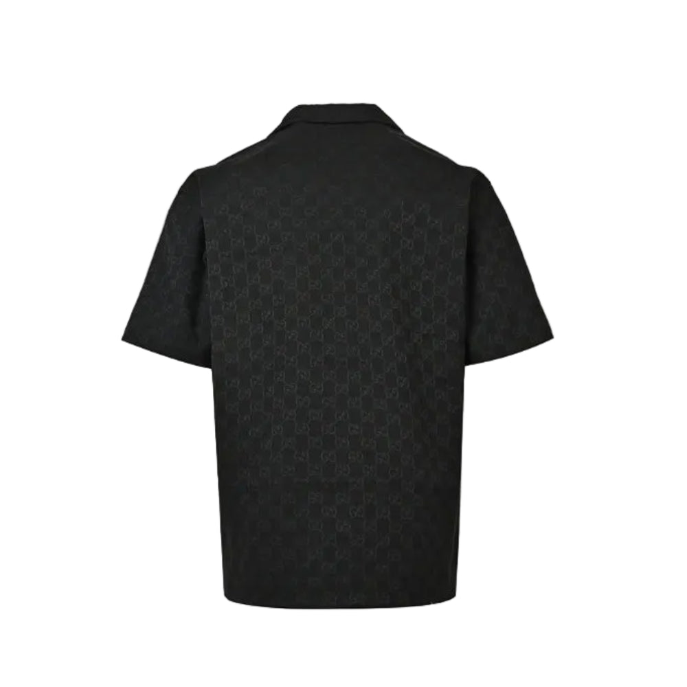 Gucci Black Tonal Double-G Jacquard Camp Collar Shirt
