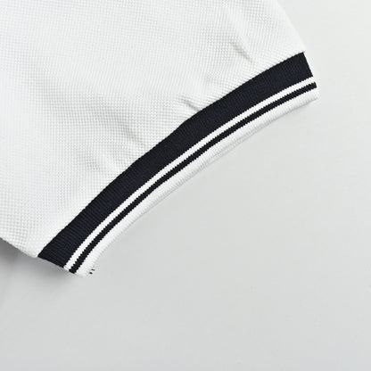 Gucci White Navy Tipped Collar GG Circle Badge Piqué Polo
