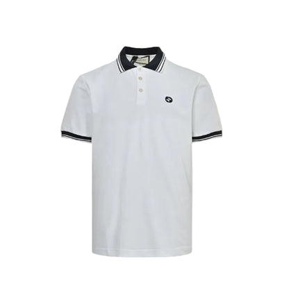 Gucci White Navy Tipped Collar GG Circle Badge Piqué Polo