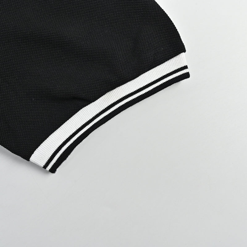 Gucci Black White Tipped Collar GG Circle Badge Piqué Polo