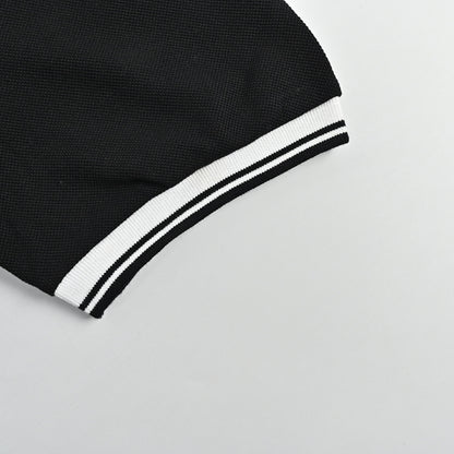 Gucci Black White Tipped Collar GG Circle Badge Piqué Polo