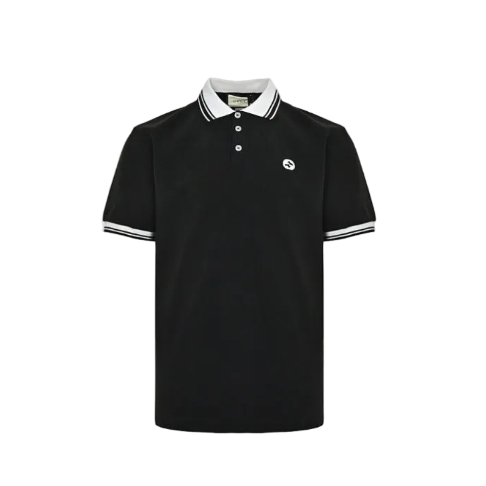 Gucci Black White Tipped Collar GG Circle Badge Piqué Polo
