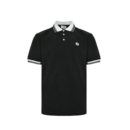 Gucci Black White Tipped Collar GG Circle Badge Piqué Polo