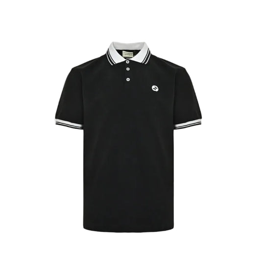 Gucci Black White Tipped Collar GG Circle Badge Piqué Polo