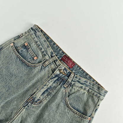 Gucci Light Blue Marble-Wash Straight Denim Pants