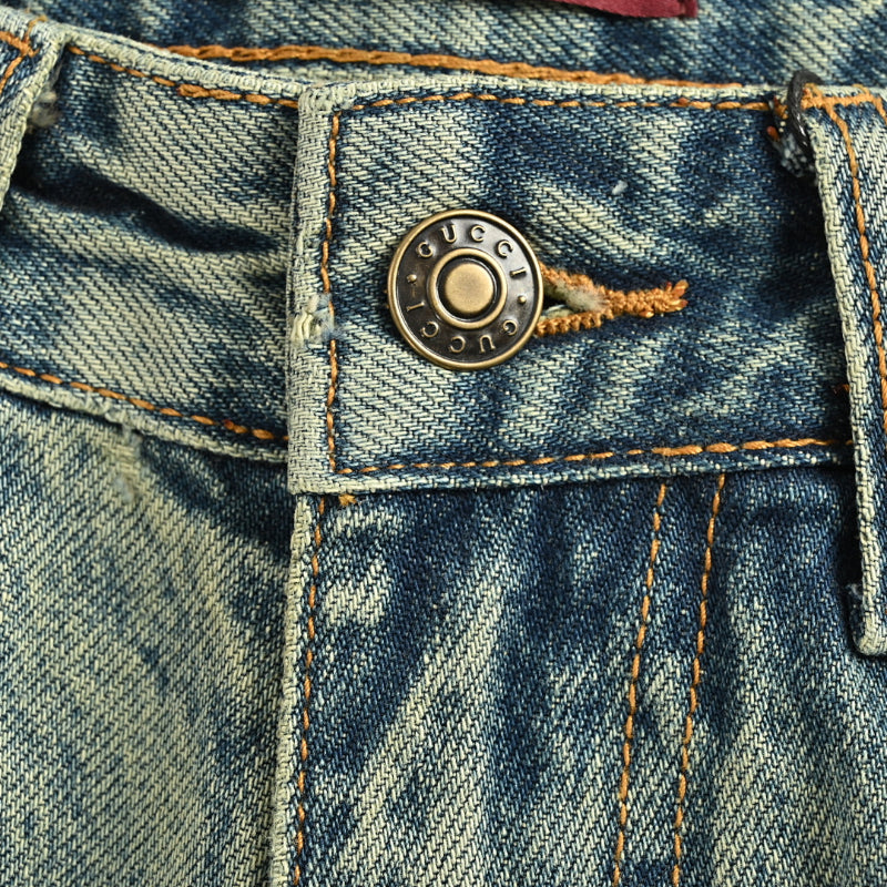 Gucci Light Blue Marble-Wash Straight Denim Pants