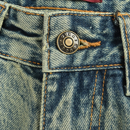 Gucci Light Blue Marble-Wash Straight Denim Pants