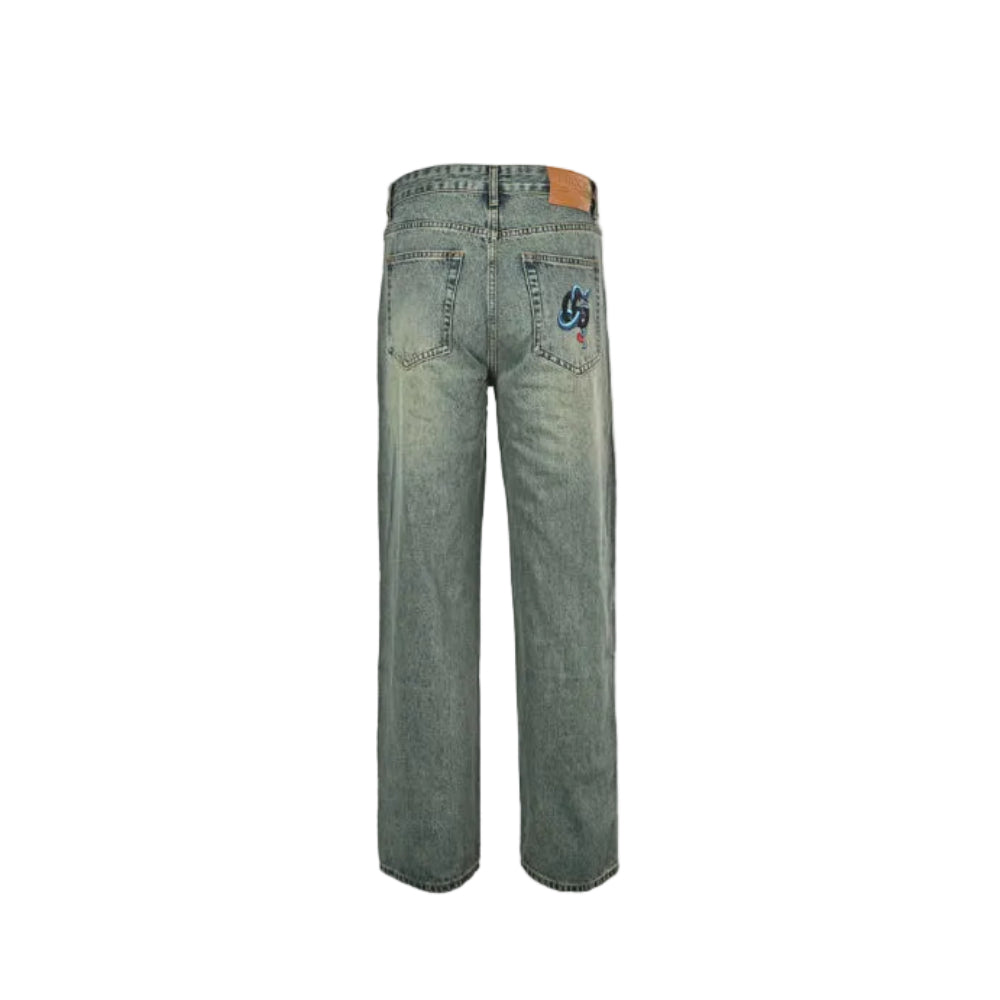 Gucci Light Blue Marble-Wash Straight Denim Pants