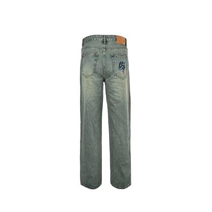 Gucci Light Blue Marble-Wash Straight Denim Pants