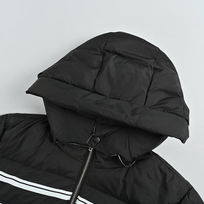 Gucci Black Down Puffer Hooded Jacket with Stripe Wordmark