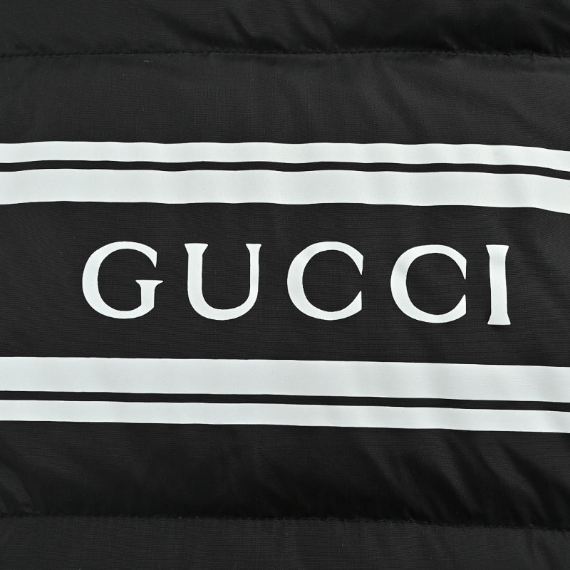 Gucci Black Down Puffer Hooded Jacket with Stripe Wordmark