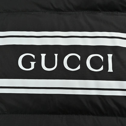 Gucci Black Down Puffer Hooded Jacket with Stripe Wordmark