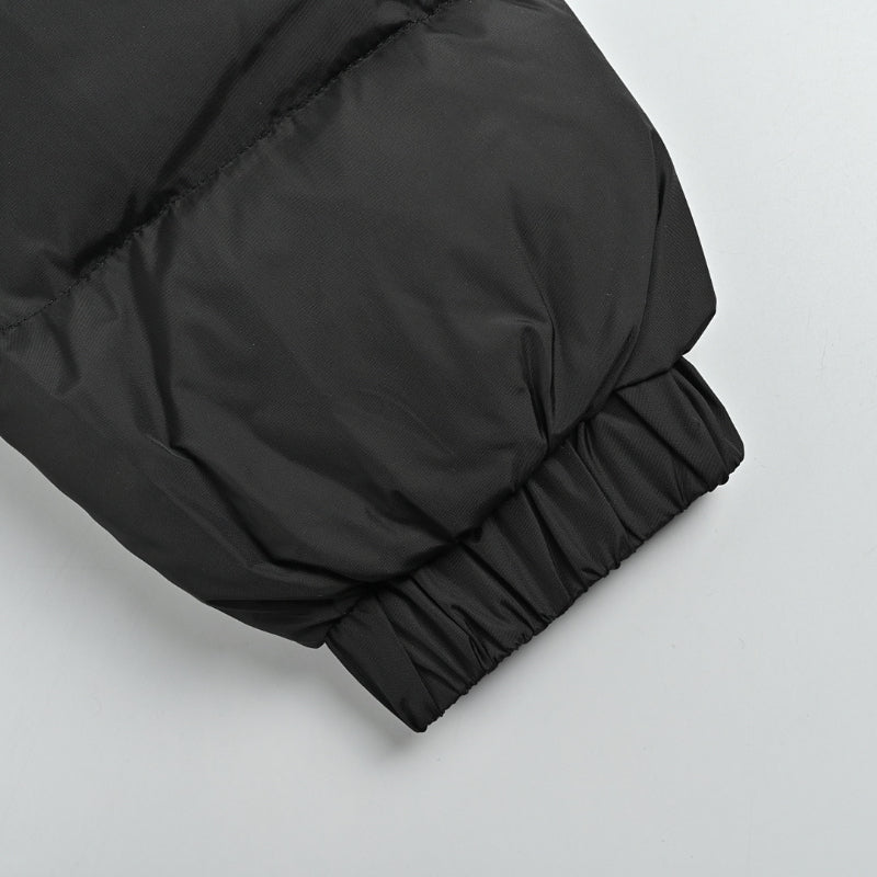 Gucci Black Down Puffer Hooded Jacket with Stripe Wordmark
