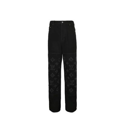 Louis Vuitton Oversized Tonal Monogram Wide-Leg Jeans — Black