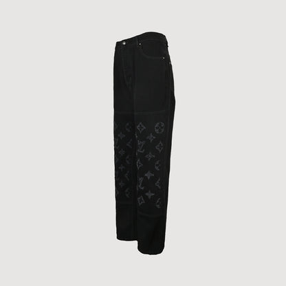 Louis Vuitton Oversized Tonal Monogram Wide-Leg Jeans — Black