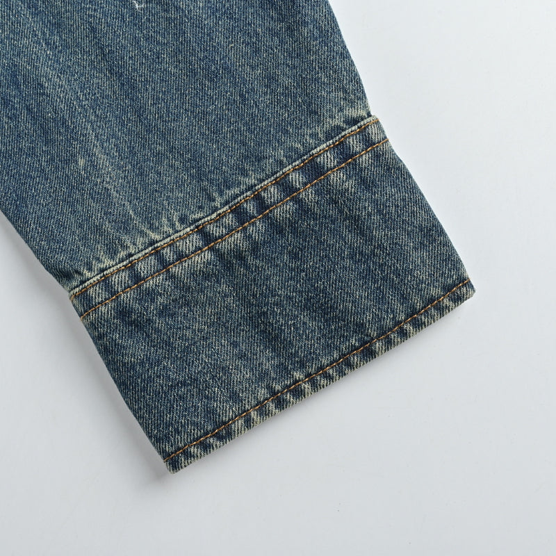 Gucci Mid-Blue Washed Denim Point Collar Overshirt
