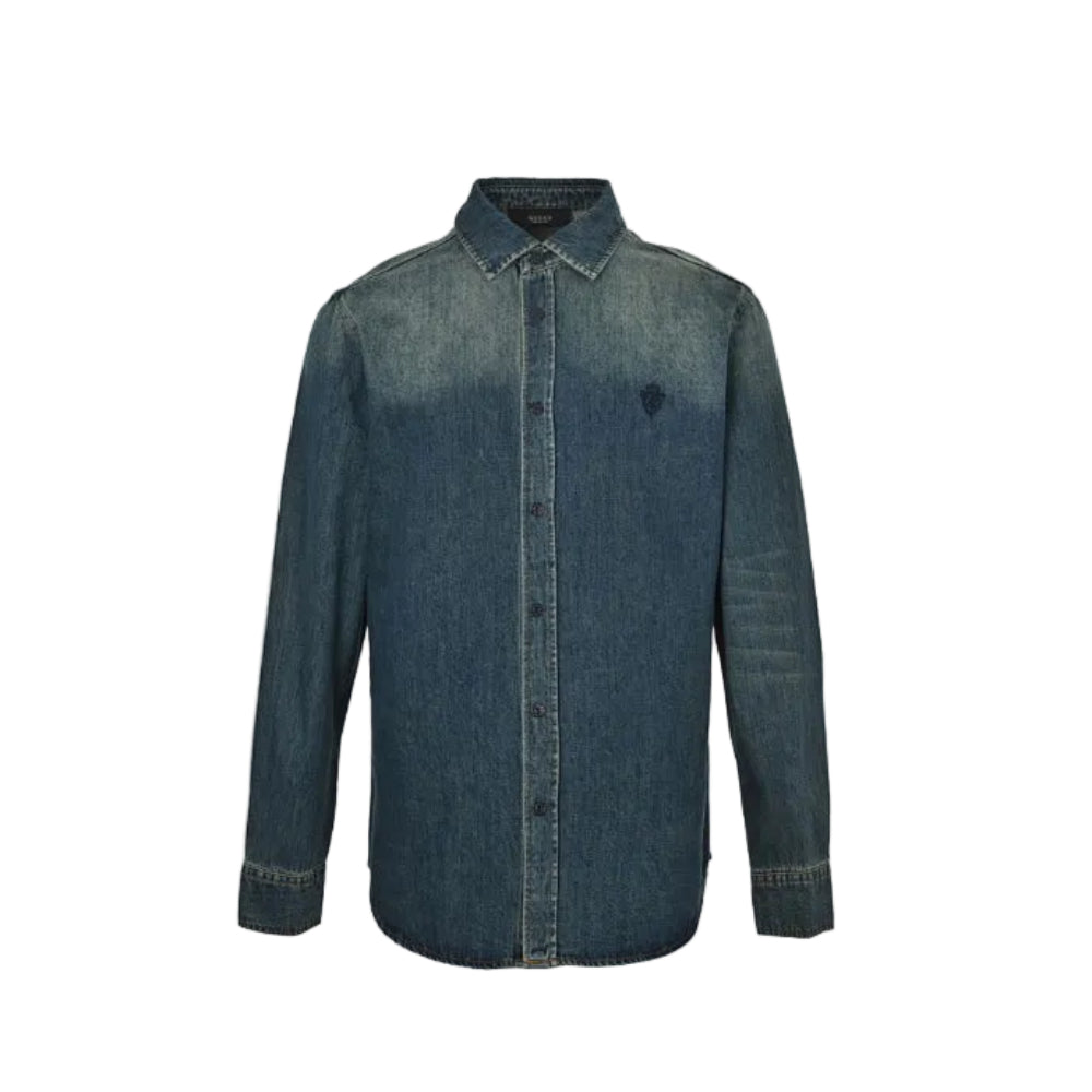 Gucci Mid-Blue Washed Denim Point Collar Overshirt