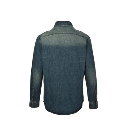 Gucci Mid-Blue Washed Denim Point Collar Overshirt