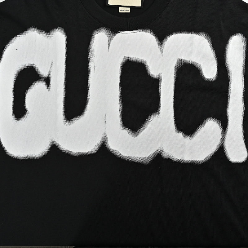 Gucci Black Dual Brand Spray Paint Oversized Wordmark Heavyweight Tee