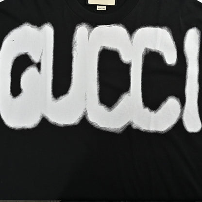 Gucci Black Dual Brand Spray Paint Oversized Wordmark Heavyweight Tee