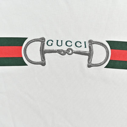 Gucci White Web Stripe Horsebit Graphic Tee