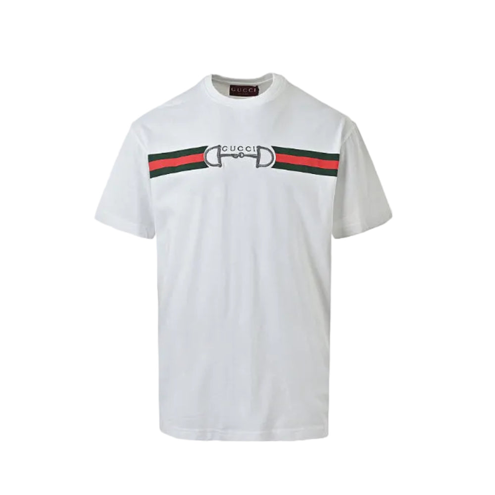 Gucci White Web Stripe Horsebit Graphic Tee