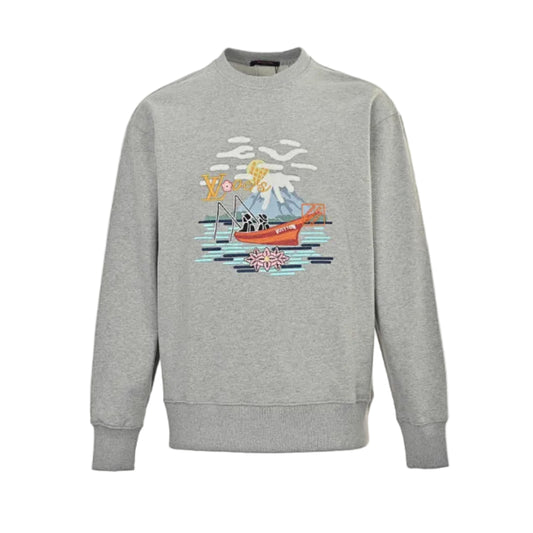 Louis Vuitton Travel Scene Embroidery Crewneck – Heather Grey