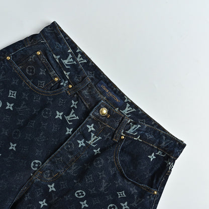 Louis Vuitton Monogram All-Over Denim Shorts — Dark Navy
