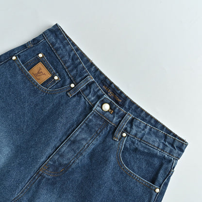 Louis Vuitton Leather Patch Washed Denim Shorts — Mid Blue