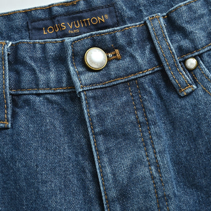 Louis Vuitton Leather Patch Washed Denim Shorts — Mid Blue
