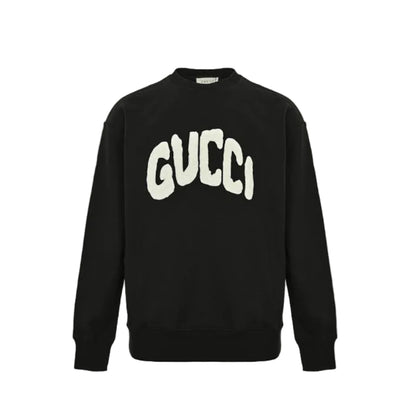 Gucci Black Heavyweight Cotton Crewneck Sweatshirt with Bubble Letter Wordmark