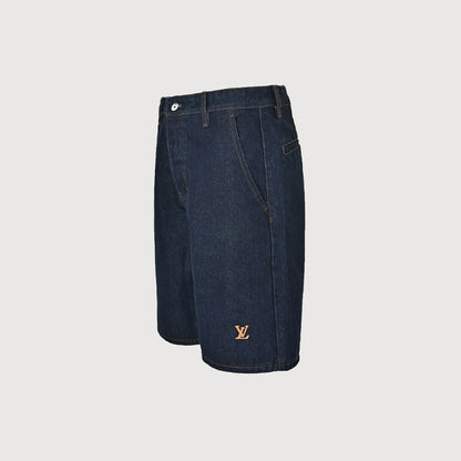 Louis Vuitton Signature Badge Denim Shorts — Raw Navy