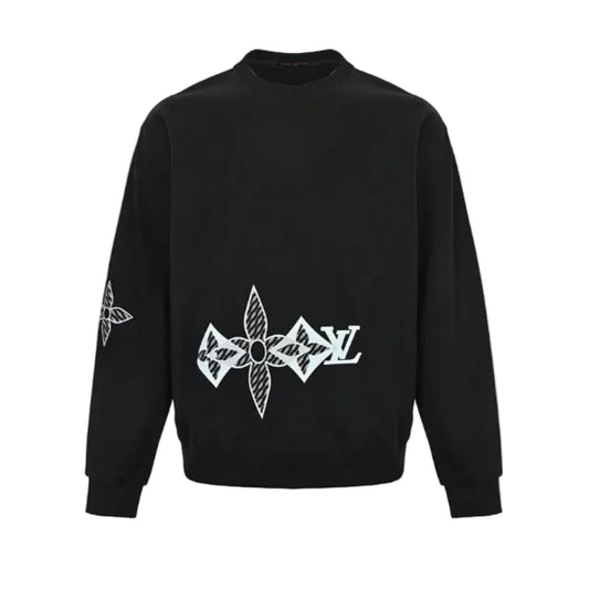 Louis Vuitton Monogram Flower Low-Drop Embroidery Sweatshirt – Black