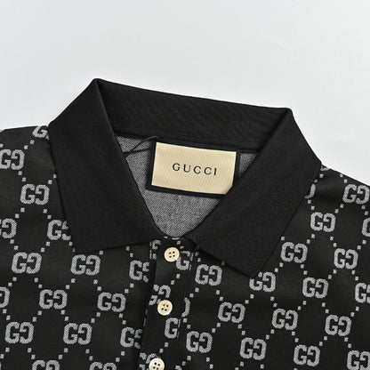 Gucci Black GG Jacquard Knit Polo