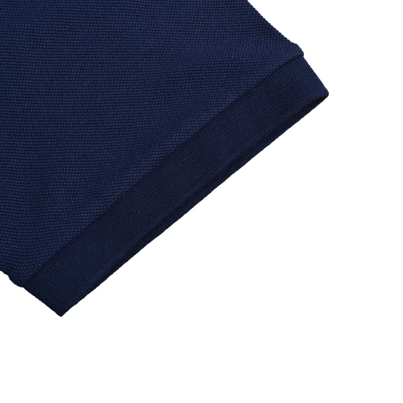 Gucci Navy Piqué Contrast Collar GG Badge Embroidered Stripe Tipped Polo Shirt