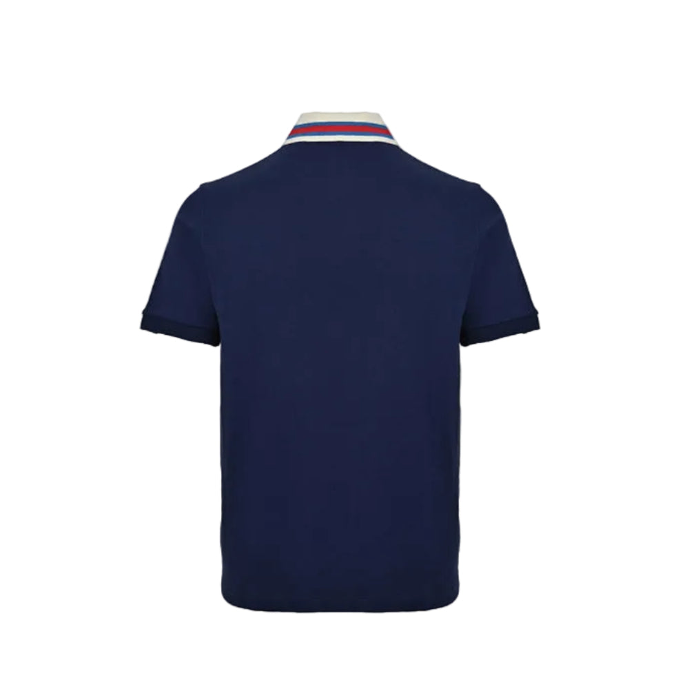 Gucci Navy Piqué Contrast Collar GG Badge Embroidered Stripe Tipped Polo Shirt