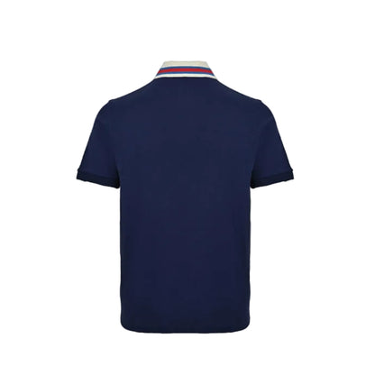 Gucci Navy Piqué Contrast Collar GG Badge Embroidered Stripe Tipped Polo Shirt