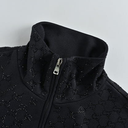 Gucci Black GG Monogram Jacquard Full-Zip Stand Collar Track Jacket