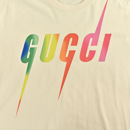 Gucci Off-White Rainbow Gradient Wordmark Lightning Bolt Heavyweight Tee