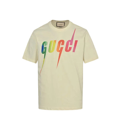 Gucci Off-White Rainbow Gradient Wordmark Lightning Bolt Heavyweight Tee