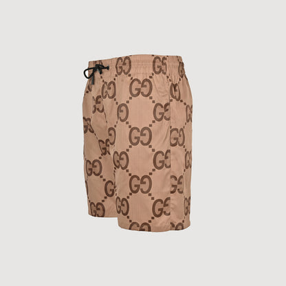 Gucci All-Over Dual-Letter Print Swim Shorts – Camel