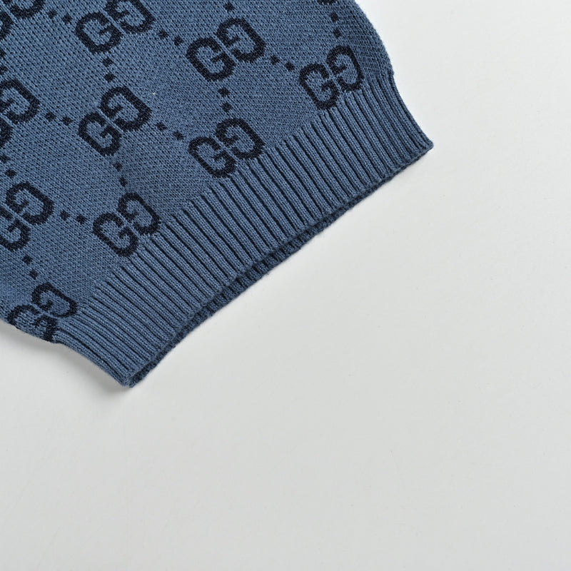 Gucci Steel Blue GG Jacquard Ombré Knit Polo
