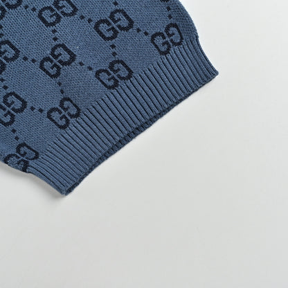 Gucci Steel Blue GG Jacquard Ombré Knit Polo