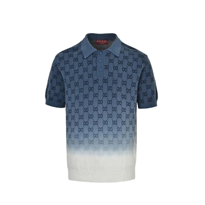 Gucci Steel Blue GG Jacquard Ombré Knit Polo