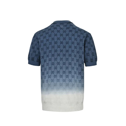 Gucci Steel Blue GG Jacquard Ombré Knit Polo