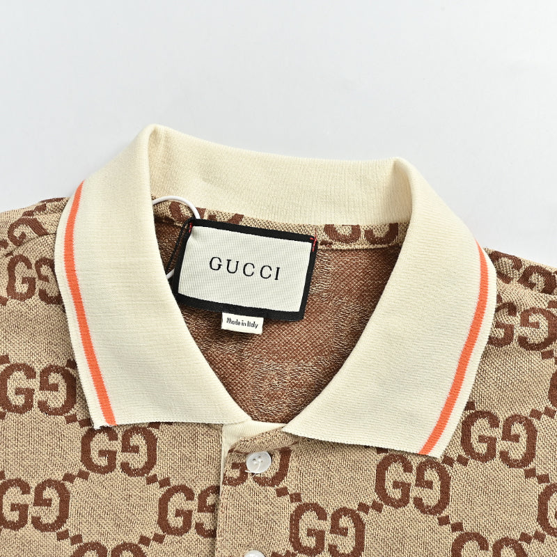 Gucci Beige All-Over Double-G Jacquard Polo Shirt