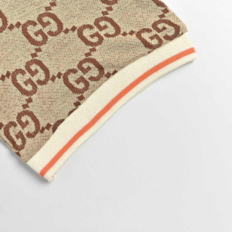 Gucci Beige All-Over Double-G Jacquard Polo Shirt