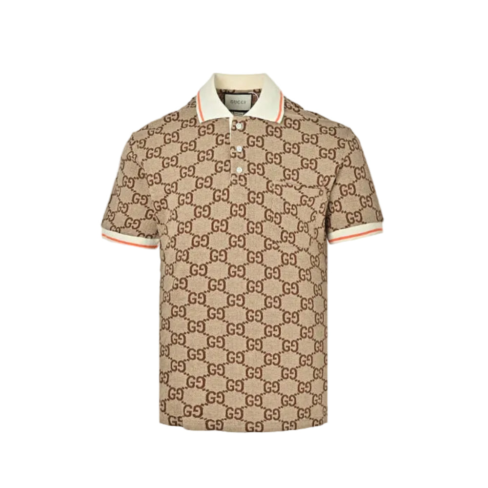 Gucci Beige All-Over Double-G Jacquard Polo Shirt